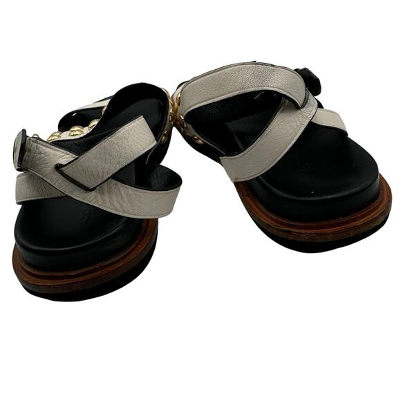 Coach Dannie Ankle Strap Sandals 8B Flats Open Toe Black White Gold Studs - Picture 8 of 15